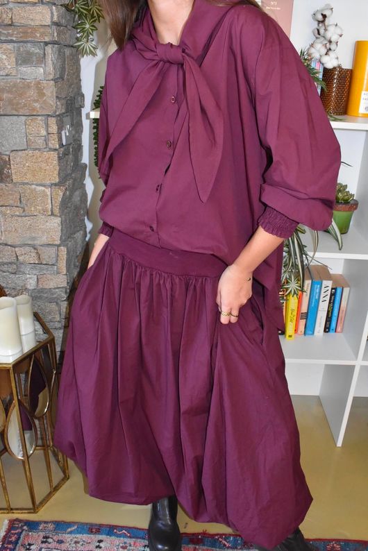 Paloma Tela Neckerchief Blouse Aubergine